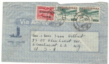 Peru Cover:&Acirc;&nbsp; 1951 Airmail Pair&Acirc;&nbsp;