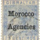 1899 British Post Morocco Used Stamp:  Gibraltar Stamp Overprinted