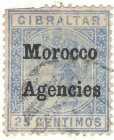 1899 British Post Morocco Used Stamp:&Acirc;&nbsp; Gibraltar Stamp Overprinted