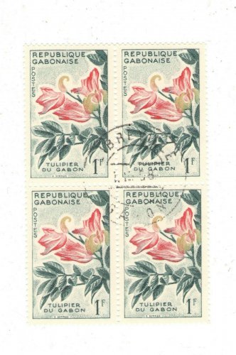 1961 Gabon CTO Block:&Acirc;&nbsp;Spathodea campanulata