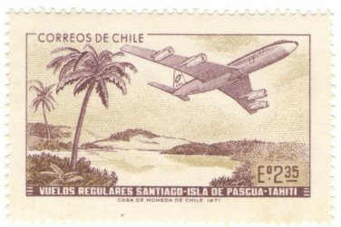 1971 Chile Stamp:  The 1st Air Service Santiago-Easter Island-Tahiti