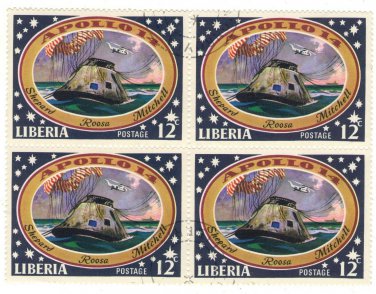 1971 Liberia CTO Block:  The 3rd Manned Moon Landing - Apollo 14