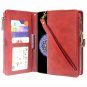 Samsung Galaxy S9 Plus Wallet Case Leather Flip Zipper Stand Wrist Strap Red