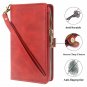 Samsung Galaxy S9 Plus Wallet Case Leather Flip Zipper Stand Wrist Strap Red