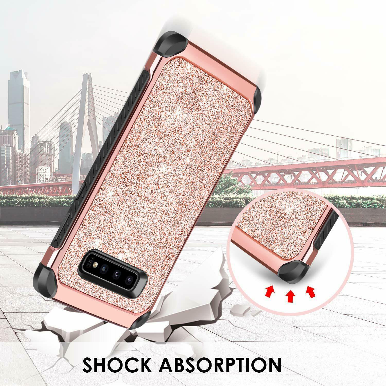 For Samsung Galaxy S10 Plus Case Luxury Glitter Shiny Shockproof Women Rose Gold 9633