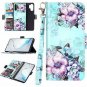 Samsung Galaxy Note 10+ Plus Wallet Case Detachable Leather Strap Blue Flower