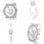 Fashion Round White Dial Cubic Zirconia Watch Faux Leather Buckle Strap 8.5-inch
