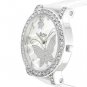 Fashion Round White Dial Cubic Zirconia Watch Faux Leather Buckle Strap 8.5-inch