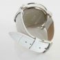 Fashion Round White Dial Cubic Zirconia Watch Faux Leather Buckle Strap 8.5-inch