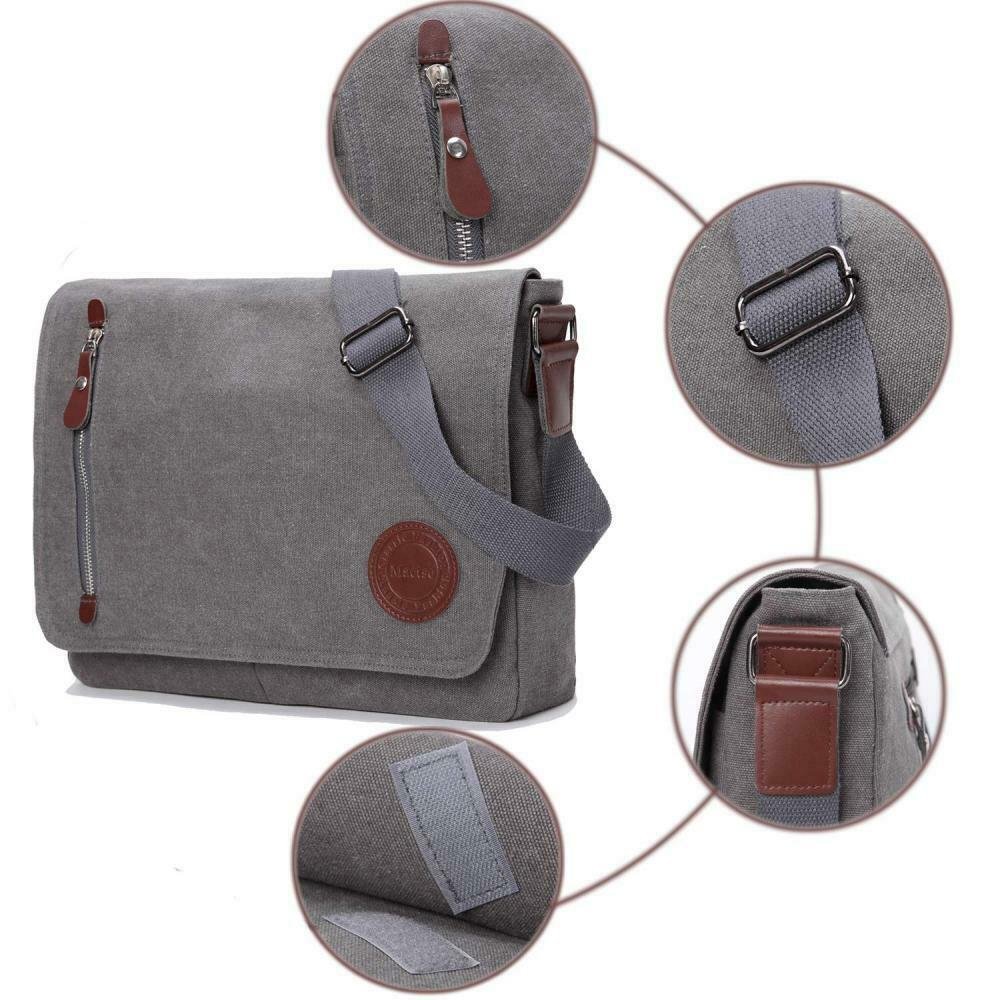 Vintage Canvas Satchel Messenger Bag for Men Women,Travel Shoulder bag Grey
