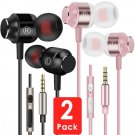 2 Pack Earbuds w/ Micr Metal Magnetic Ear Buds Headphones Earphones Noise Bass