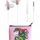 Kids Earbuds for Girls, TMHH Unicorn Headphones with Cute Earphone Bag, Pink
