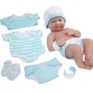 La Newborn Nursery 8 Piece Layette Baby Doll Gift Set, featuring Blue Smiling