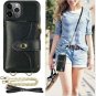 Wallet Case for iPhone 11 Pro Max Crossbody Wrist Strap Protective Cover Black