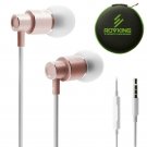 ROVKING Wired Earbuds with Mic and Case, Lightweight Ergofit in Ear Rose Gold