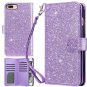 Wallet Case for iPhone 8 Plus 7 Plus Flip Folio PU Leather Glitter Women Purple