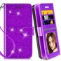 Moto G7 Wallet Case with Screen Protector Bling Glitter Full-Body Purple