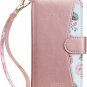 Wallet Case for iPhone 8/7 Plus Floral Kickstand Hand Strap Shockproof Rose Gold