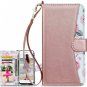 Wallet Case for iPhone 8/7 Plus Floral Kickstand Hand Strap Shockproof Rose Gold