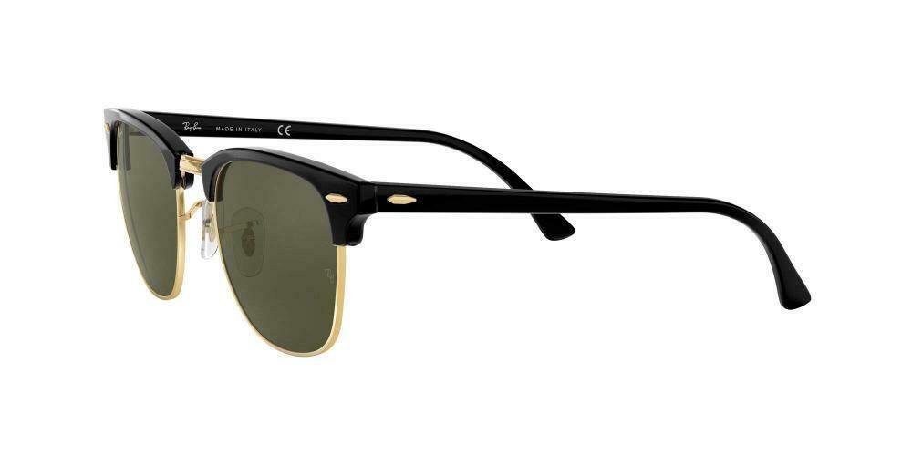 Ray Ban Rb3016 Clubmaster Square Sunglasses Black 51 Mm On Gold Green