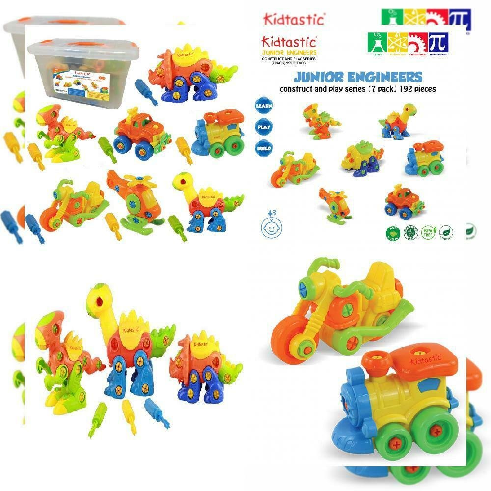 Kidtastic Set of 7 Take Apart Toys - Dinosaurs, Helicopter, Train ...