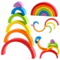 Lewo Wooden Rainbow Stacker Large Nesting Puzzle Blocks Educational Toys for...