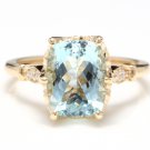 3.08 Carats Natural Aquamarine and Diamond 14K Solid Yellow Gold Ring