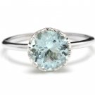 2.00 Carats Natural Aquamarine 14K Solid White Gold Ring