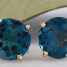 4.25 Carats Natural London Blue Topaz 14K Solid Yellow Gold Stud Earrings