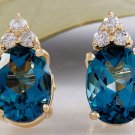 4.80ct Natural London Blue Topaz and Diamond 14K Yellow Gold Earrings