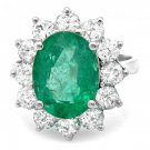 5.80Ct Natural Emerald & Diamond 14K Solid White Gold Ring