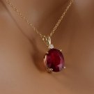 6.05Ct Natural Ruby and Diamond 14K Solid Yellow Gold Necklace