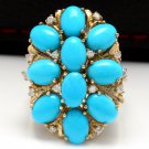 6.80 Carats Natural Turquoise and Diamond 14K Solid Yellow Gold Ring
