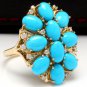 6.80 Carats Natural Turquoise and Diamond 14K Solid Yellow Gold Ring