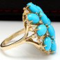 6.80 Carats Natural Turquoise and Diamond 14K Solid Yellow Gold Ring
