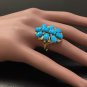 6.80 Carats Natural Turquoise and Diamond 14K Solid Yellow Gold Ring