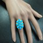 6.80 Carats Natural Turquoise and Diamond 14K Solid Yellow Gold Ring