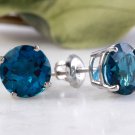 4.50 Carats Natural London Blue Topaz 14K Solid White Gold Stud Earrings