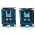 7.45 Carats Natural London Blue Topaz 14K Solid Yellow Gold Stud Earrings