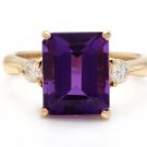 3.48 Carats Natural Amethyst and Diamond 14K Solid Yellow Gold Ring