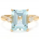 3.28 Carats Natural Aquamarine and Diamond 14K Solid Yellow Gold Ring