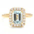 2.10 Carats Natural Aquamarine and Diamond 14K Solid Yellow Gold Ring