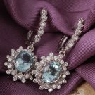 9.60Ct Natural Aquamarine and Diamond 14K Solid White Gold Earrings