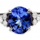 4.15 Carats NATURAL TANZANITE and DIAMOND 14K Solid White Gold Ring