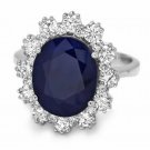6.20 Carats Natural Sapphire and Diamond 14K Solid White Gold Ring