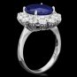6.20 Carats Natural Sapphire and Diamond 14K Solid White Gold Ring