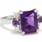 4.70 Carats NATURAL Amethyst and Diamond 14K Solid White Gold Ring