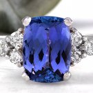 3.80 Carats NATURAL TANZANITE and DIAMOND 14K Solid White Gold Ring