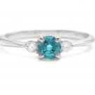 1.30 Carats Natural Blue Zircon and Diamond 14K Solid White Gold Ring