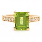 3.20 Carats Natural Peridot and Diamond 14K Solid Yellow Gold Ring